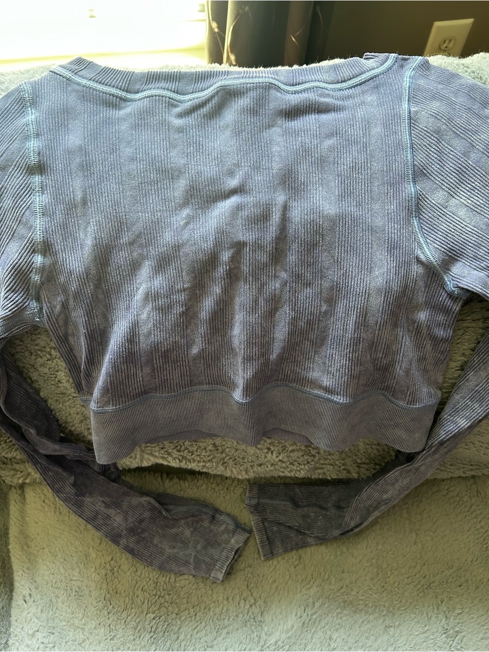 FP Movement by Free People Lavender Ribbed Long-Sleeve Crop Top with Cutout Back - Picture 3 of 3